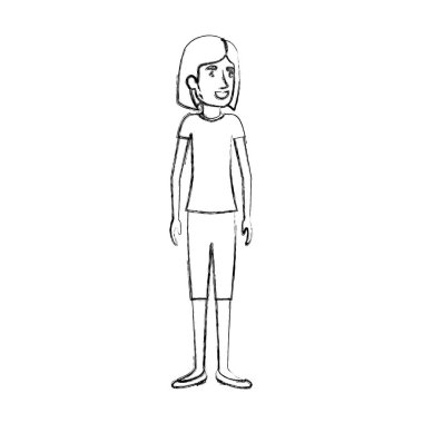 bulanık bluz ve pantolon kısa saçlı duran kadın silüeti