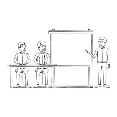 siluet çift çift öğretim görevlisi presentacion iş adamları için bir Danışma içinde oturan adam bulanık