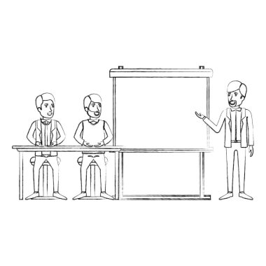 siluet çift çift hatip presentacion iş adamları için bir Resepsiyon oturan adamın bulanık