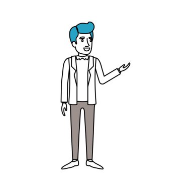 adam resmi kıyafet ve pompadour saç modeli ayakta siluet renk bölümleri