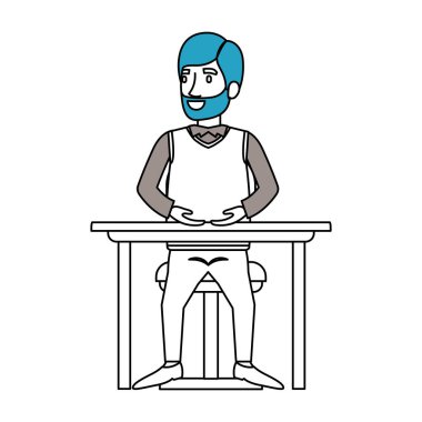 sakallı adam resmi takım elbise ve saç yan ayırdı ve masaüstü sandalyede otururken siluet renk bölümleri