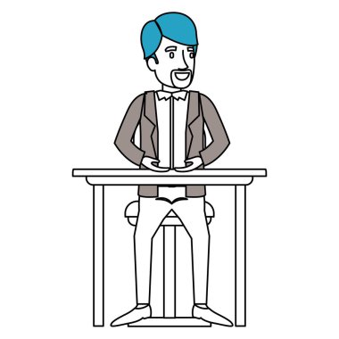 resmi erkekte siluet renk bölümleri uygun ve van dyke sakallı ve masaüstünde sandalyede oturan