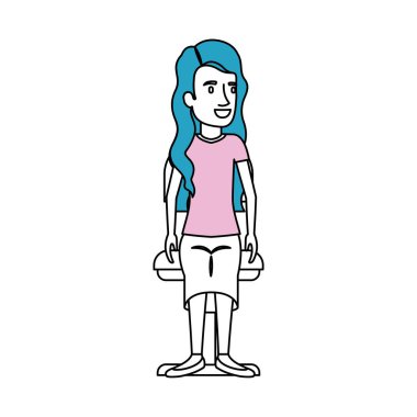 uzun dalgalı saç ve sandalyede oturan kadın ile siluet renk bölümleri