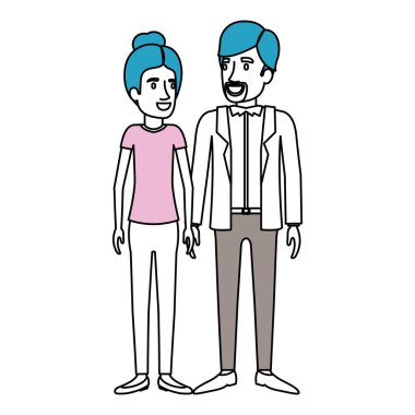 siluet renk bölümleri adam ve kadın ayakta ve onu ile toplanan saç ve onu rahat kıyafetler ve sakal van dyke