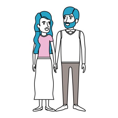 siluet renk bölümleri insan ve duran kadın ve onu uzun dalgalı saç ve onu resmi giysiler ve sakal