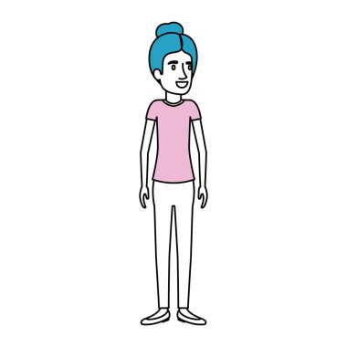 siluet renk bölümleri ile toplanan topuz saç duran kadın