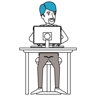 siluet renk bölümleri bir adam resmi ile uygun ve van dyke ve ayrıldık yan saç ve Resepsiyon tablet sandalyede otururken sakal