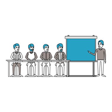 siluet renk bölümleri erkeklerle çift erkek presentacion iş adamları için bir masa oturma grubu