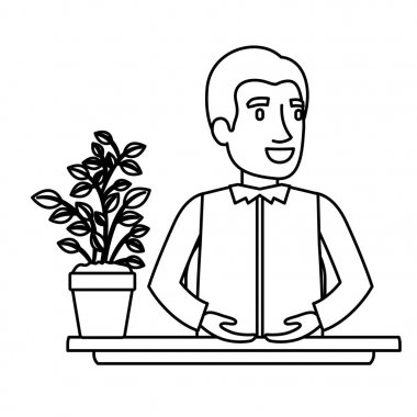 siyah siluet closeup yarım vücut genç asistanı olarak Resepsiyon resmi gömlekli adam