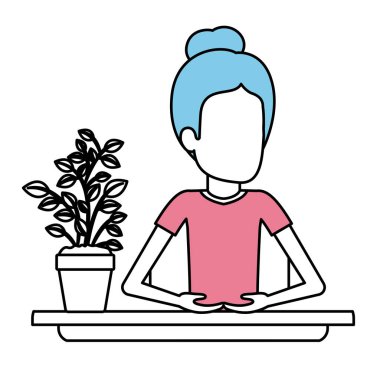 yarım vücut meçhul kadın asistanı olarak Resepsiyon ile toplanan saç siluet renk bölümleri