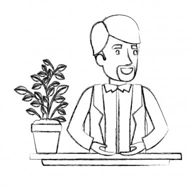 siluet yarım vücut van dyke sakal adam yardımcı'yı Resepsiyon ceketli bulanık