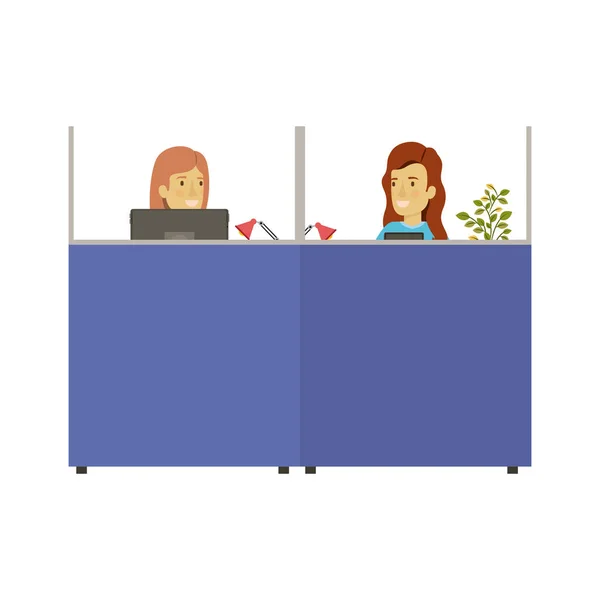Sylwetka koloru kabiny pracy biura z pracowników płci żeńskiej — Wektor stockowy