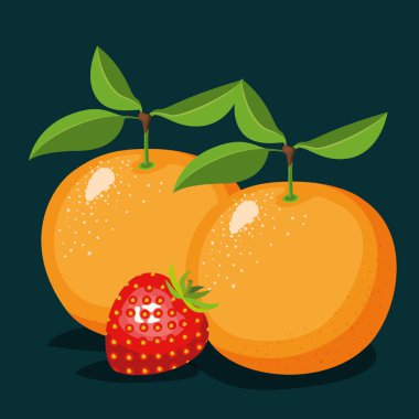 portakal ve bir çilek meyve çiftinin renk arka plan