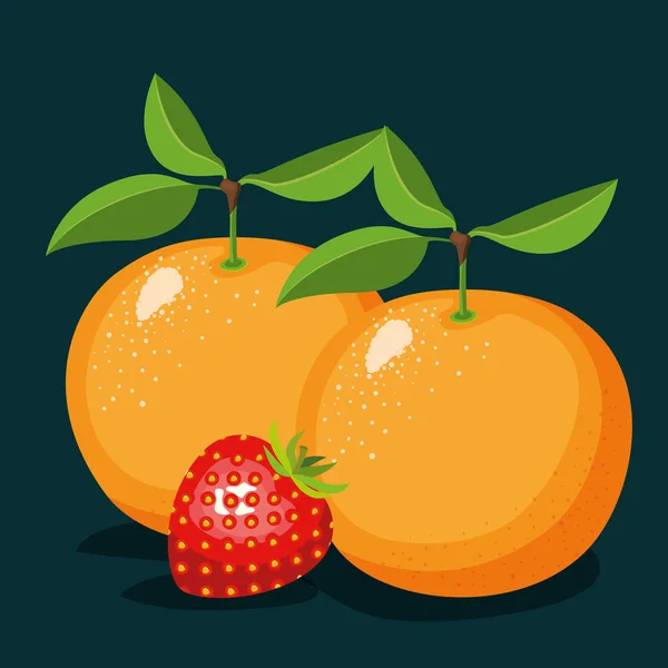 Χρώμα φόντου του ζεύγους των πορτοκαλιών και μία φράουλα φρούτα — Διανυσματικό Αρχείο