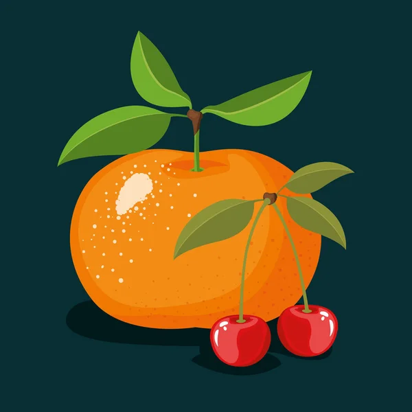 พื้นหลังสีของคู่ของเชอร์รี่และผลไม้ส้มเขียวหวานหนึ่ง — ภาพเวกเตอร์สต็อก
