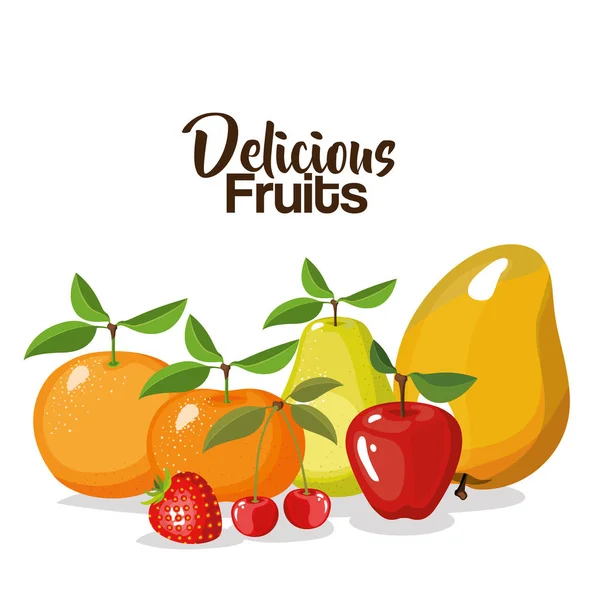 Fondo blanco de colección de conjuntos diferentes tipos de frutas deliciosas — Archivo Imágenes Vectoriales