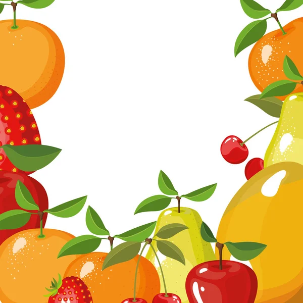 Λευκό φόντο με περίγραμμα των διαφορετικών τύπων νόστιμα φρούτα — Διανυσματικό Αρχείο