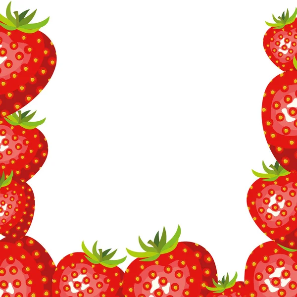 White background with border of strawberries fruits — Stock Vector