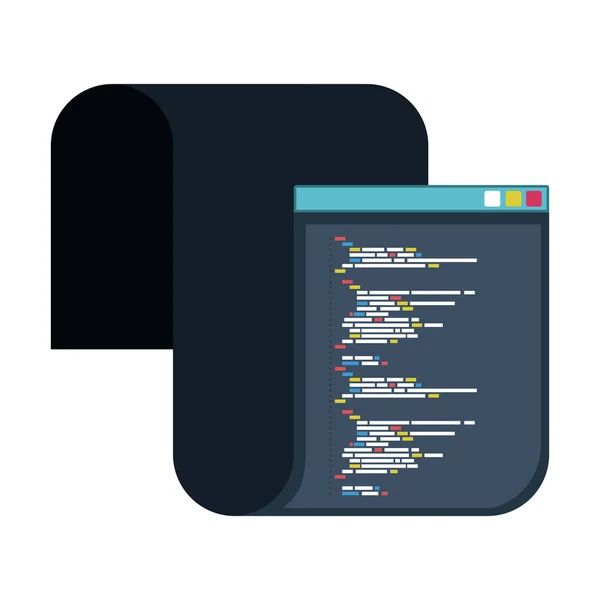 Silhouette a colori della finestra di programmazione con codice script lungo — Vettoriale Stock