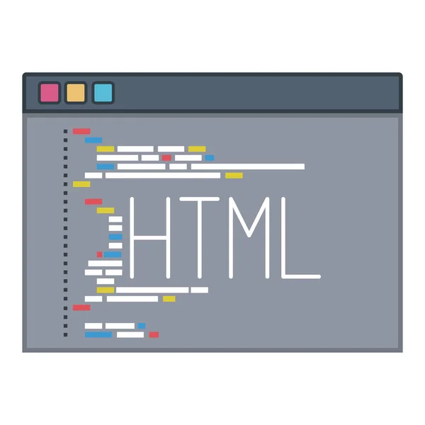 Кольоровий силует вікна програмування з кодом скрипту html — стоковий вектор