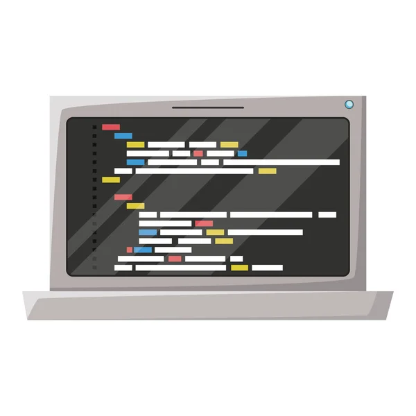 Silhueta realista de computador portátil com janela de programação de tela com código de script —  Vetores de Stock