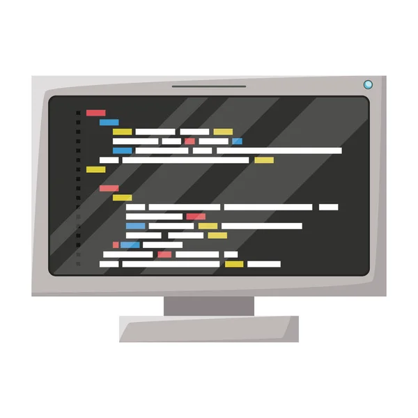 Silhueta realista do monitor lcd com janela de programação de tela com código de script —  Vetores de Stock