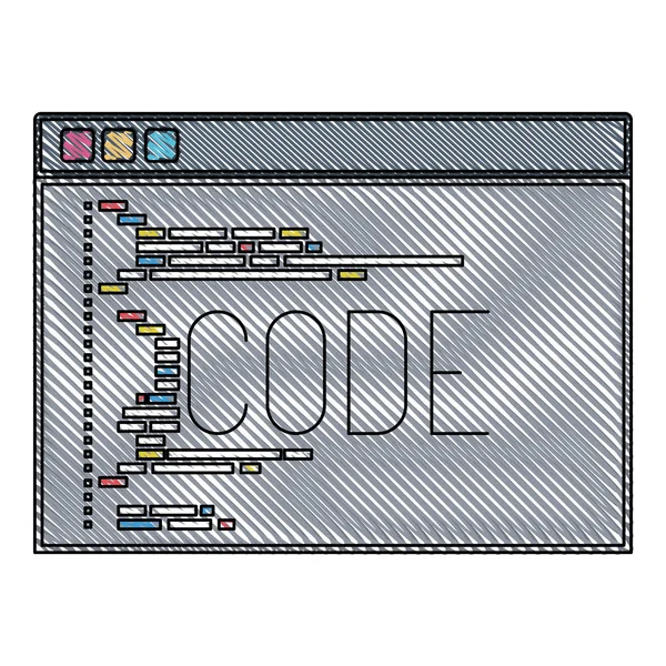 Sagoma a matita colorata della finestra di programmazione con script di codice — Vettoriale Stock