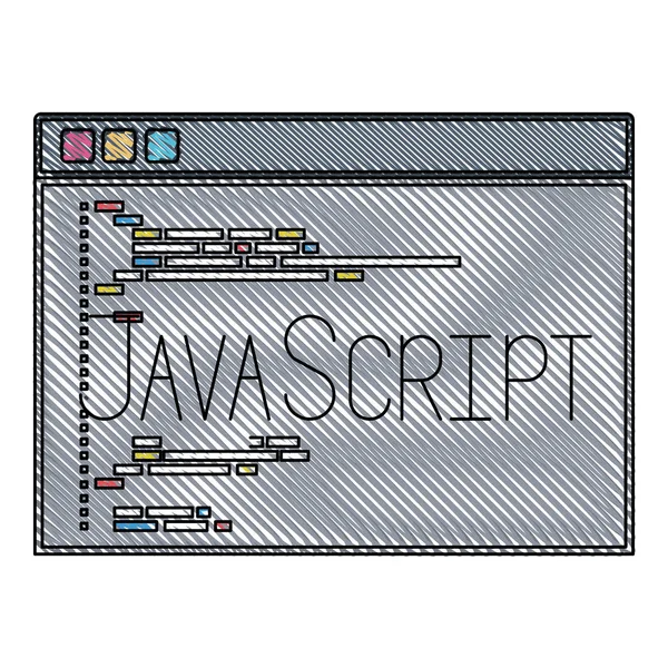 Colored pencil silhouette of programming window with script code javascript — Stock Vector