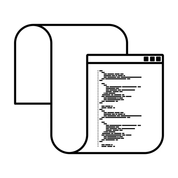 Silhouette monocromatica della finestra di programmazione con codice script lungo — Vettoriale Stock