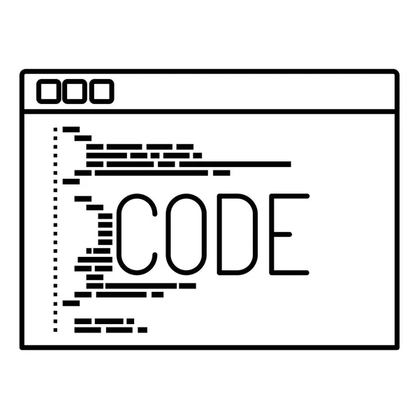 Silhouette monocromatica della finestra di programmazione con script di codice — Vettoriale Stock