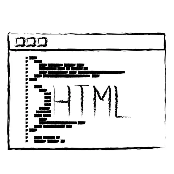 Silhueta monocromática desfocada da janela de programação com código de script html —  Vetores de Stock