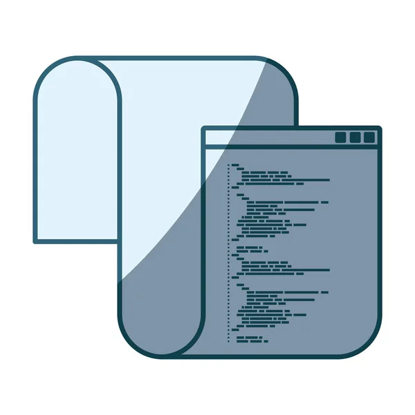 Silhouette blu di ombreggiatura della finestra di programmazione con codice script lungo — Vettoriale Stock