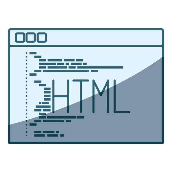 Kék árnyalatúak sziluettje programozási ablak script a html kódot — Stock Vector