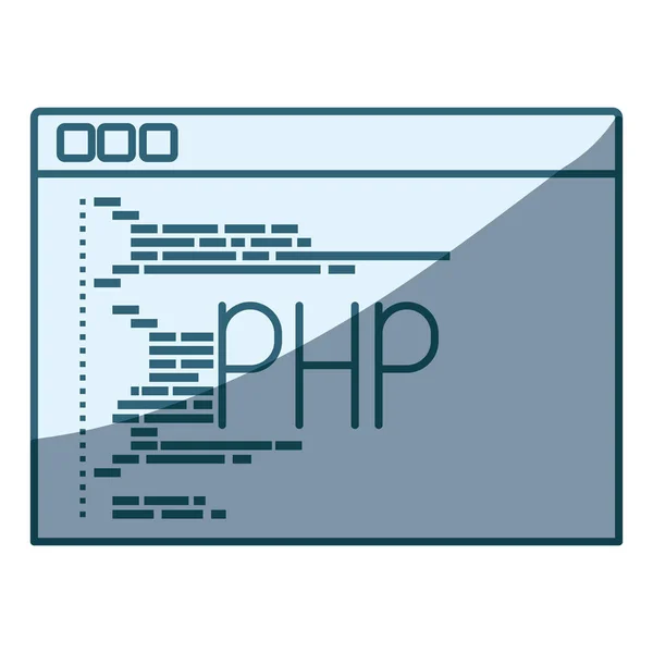 Silueta de sombreado azul de la ventana de programación con código de script php — Vector de stock