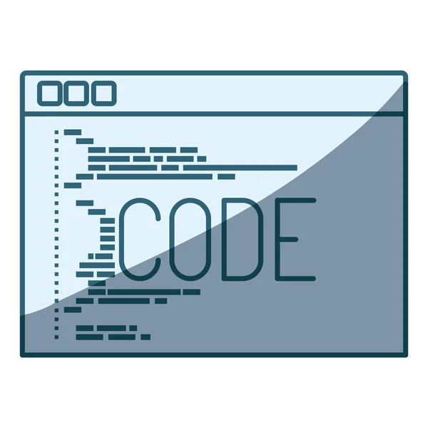 Silhouette blu di ombreggiatura della finestra di programmazione con script di codice — Vettoriale Stock