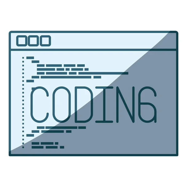 Silueta de sombreado azul de la ventana de programación con script de codificación — Archivo Imágenes Vectoriales