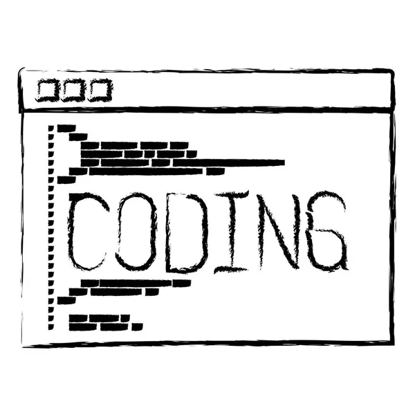 Monochrom verschwommene Silhouette des Programmierfensters mit Programmierskript — Stockvektor