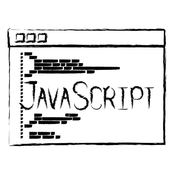 Silueta borrosa monocromática de la ventana de programación con código javascript — Vector de stock