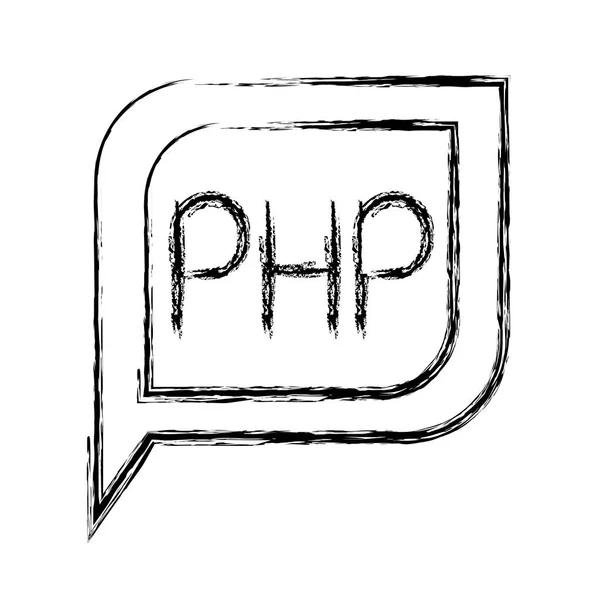 Монохромний розмитий силует діалог квадрат з хвостом з символом php — стоковий вектор