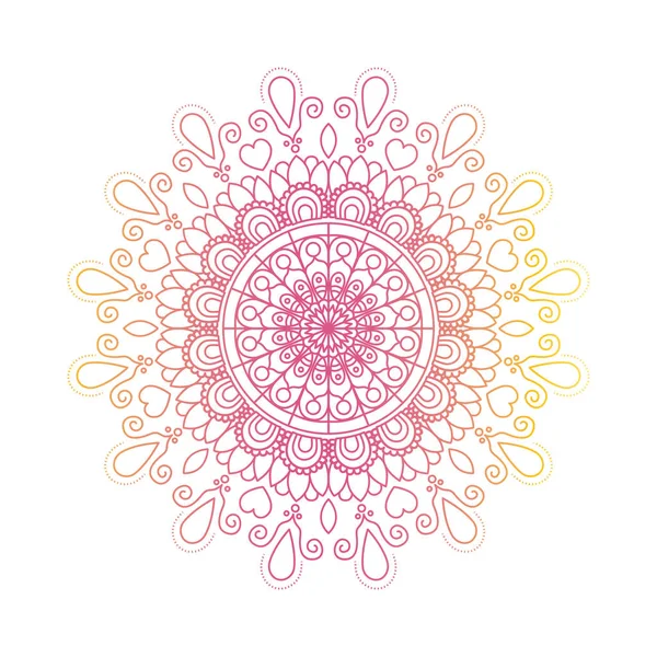 Couleur rouge et jaune dégradé fleur brillante mandala vintage ornement décoratif — Image vectorielle