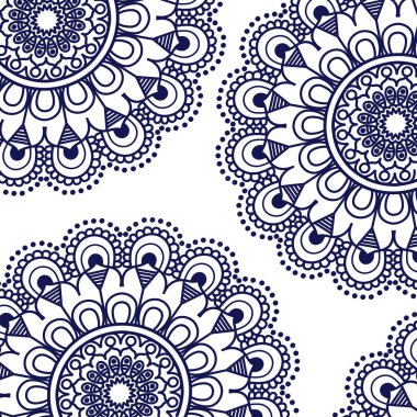desen koyu mavi çiçekler mandala dekoratif süs