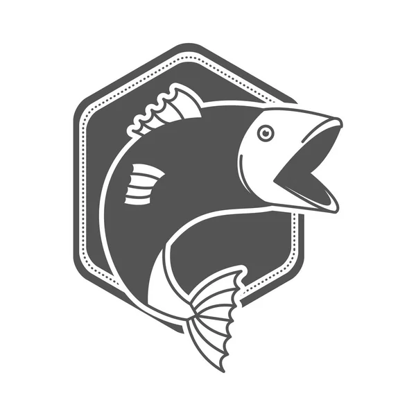 Monochromes Silhouette-Emblem mit Fischmaul — Stockvektor