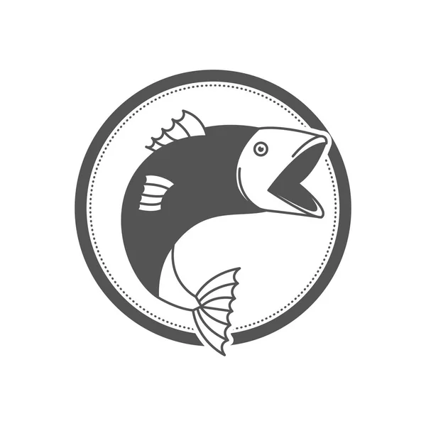 Silueta monocromática emblema circular con pez bigmouth — Vector de stock