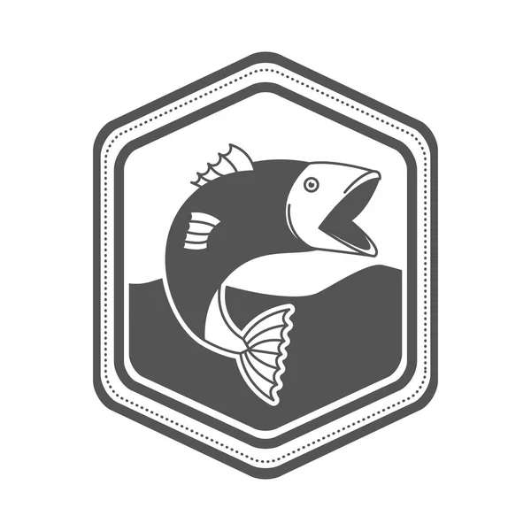 Monochrome Silhouette des diamantförmigen Emblems mit Fischmaul im Fluss — Stockvektor