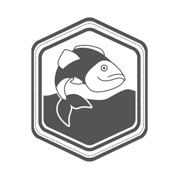 Monochrome Silhouette des diamantförmigen Emblems mit großen Barschfischen im Fluss — Stockvektor