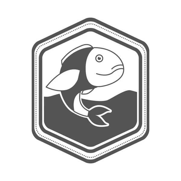 Monochrome Silhouette des diamantförmigen Emblems mit Barschfischen im Fluss — Stockvektor