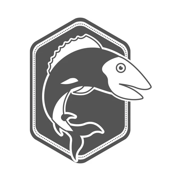 Monochrome Silhouette des diamantförmigen Emblems mit Forellenfischen — Stockvektor