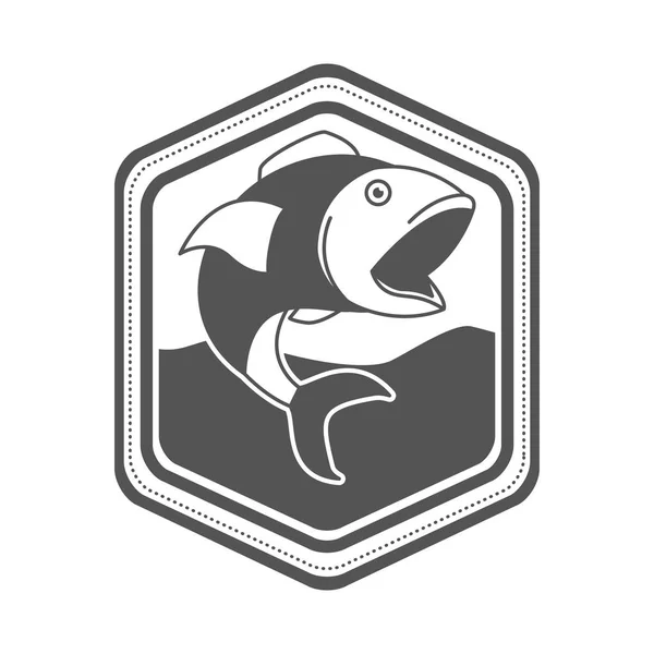 Monochrome Silhouette des diamantförmigen Emblems mit offenem Maul Fische im Fluss — Stockvektor