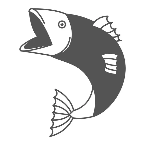 Silueta monocromática del pez trucha de boca abierta — Vector de stock