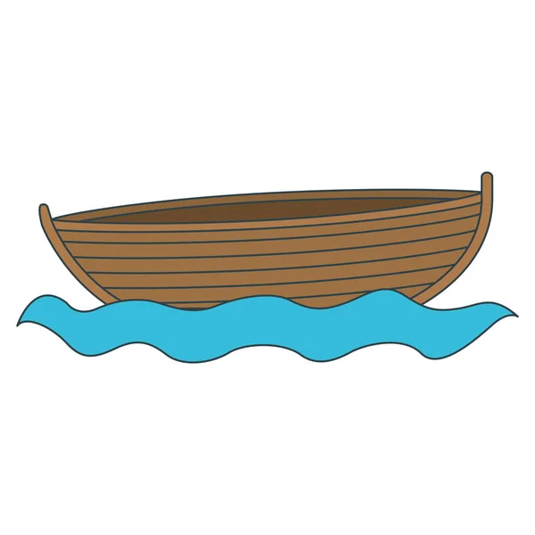 Colorida silueta barco de pesca de madera en el río — Vector de stock